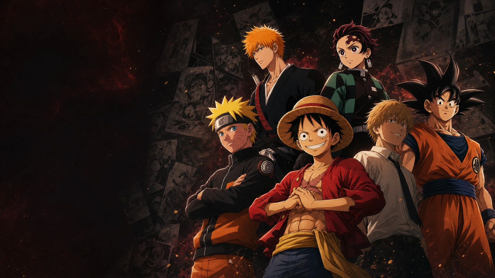 Colorized Manga heroes assembled in full color